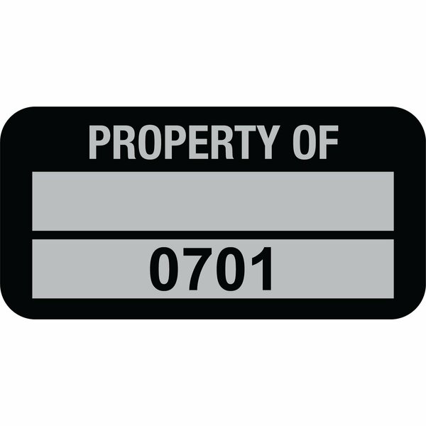 Lustre-Cal Property ID Label PROPERTY OF 5 Alum Blk 1.50in x 0.75in 1 Blank Pad&Serialized 0701-0800, 100PK 253769Ma2K0701